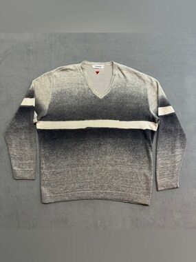 Iceberg Sweater XL Men's Cotton Linen Pullover V Neck Knit Gray Gradiant Italy